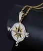 Iced Out Compass Pendant Necklace Bling Cubic Zircon Chains High Quality Hip Hop Gold Silver Color Charm Jewelry Gifts8874022