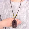 Colares pendentes obsidianas naturais de obsidiana esculpida no atacado com buda com miçangas jóias de cristal de colar de camisola de suéter