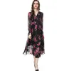 Abiti da passerella femminile v Neck Maniche lunghe stampato floreale una linea High Street Mid Vestidos