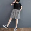 Women's Shorts 2024 Summer Fashion Pockets Thin Loose Short Pants Female Cotton Linen Plaid Ladies Casual Wide-leg X83