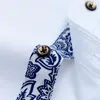 メンズカジュアルシャツ半袖ドレスブルーアンドホワイト磁器襟シャツ韓国スリムフィットビジネスフォーマルソーシャルホワイトコットン