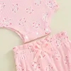 Ensembles de vêtements de style doux pour bébés filles vêtements enfants shorts placés sur tenues de fleur à manches imprimées avec un bandeau 3pcs costumes pour nourrissons