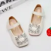 Meisjes lederen schoenen chique Koreaanse stijl strass Buckle Little Big Kids Princess Mary Jane Children Fashion Dress Flats Sweet 240416