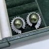 Stud Earrings D528 Pearl Fine Jewelry 925 Sterling Silver Round 9-10mm Nature Fresh Water Peacock Green Black Pearls