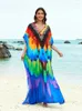 Abiti di caftano di grandi dimensioni per donne stampano in rayon farfalla rossa farfalla impans leggeri loungewear toweade beach abito maxi copri