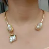 YYGEM Naturalny biały keshi słodkowodna perłowa złoto plastowany naszyjnik dla kobiet ol afrykańska biżuteria boho styl 240429