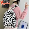 Plush Backpacks Fashionable plush womens backpack large capacity womens backpack cute denim pattern new winter travel handbagL2405