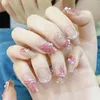 24 pcs Wearable Pink Press auf gefälschte Nägel Tipps mit Kleber False Nails Design Butterfly Schönes Mädchen Tragen Werkzeuge 240430