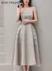 SUSU Suspender Diamonds Dress Slim Waist Elegant Beige Solid Ball Gown Dresses Women Clothing Autumn SU-A010 240424