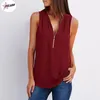 Blouses feminina Mulheres Summer Chiffon Blouse Top Pulabo V Gollar Zipper Roll Up Sleeves Short Shirt Shirt Blusa feminina 5xl