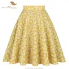 Jupes sishion jaune petite marguerite florale imprimée jupe vd0020 vintage occasionnelle haute taille une ligne jupe femme flare