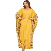 Etnische kleding Dubai Abaya Moslim Vrouwen Femme Batwing Sleeve Maxi -jurken Turkije Arabische losse print Marokko Kaftan Caftan Jalabiya -jurk