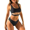 Swimwear Women 2024 Sexy Strape Tape de maillot de bain Femmes Bikini haute taille solide Ensemble de maillot de bain rembourré de la taille