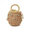 Handmade Water Diamond Crystal Embossed Grass Bag Grass Bucket Bag Womens Travel Wallet Handbag Sac en Paille Womens 240426