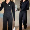 Kadınların eşofman iki parçalı set lumon klasik siyah kapüşonlu yoga kadın ll Egzersiz spor ceketi fitness ceket spor zip sweatshirt spor giyim gündelik takım elbise tanımlamak