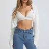 Damesbreien Vrouwen openen voorkant lange mouw bolero herfst gebreide schouderophalde kleur losse fit haak crop tops streetwear