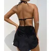 Damen Badebekleidung 3pcs Frauen Badeanzug mit Strandrock -Badeanzug Neigterneck Badebad und Low Taille Slips