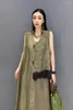 Casual Dresses Qing Mo 2024 Green Splice Dress Chinese Style Satin Lång ärmlös Löst mångsidig mode Eleganta kvinnor bär WZT003