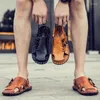 Sandaler Golden Sapling Summer Men's äkta läderstrandskor för män andas fritidsskorplattform avslappnad