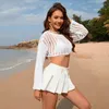 Women's Swimwear Women Bathing Suit Coverup Long Sleeve Crochet Swim Beach Top Hollow Out