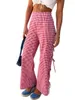 Pantalon féminin Femmes Large Plaid Plaid Seigne Couct-Up Pantalons lâches Papt de survêtement décontracté printemps d'été