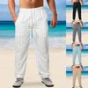 Mens Cotton Linen Trousers Design Vertical Stripes Breathable Pants Casual Baggy Elastic Waist Straight Leg Sweatpants 240429