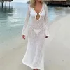 Pokrycie stroju kąpielowego Kobiety bikini bikini gniazdka plażowa na 2024 seksowną pustą spódnicę z długim rękawem Białe lato solidne poliester