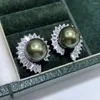 Orecchini per borchie D528 Gioielli fine Pearl 925 Sterling Silver Round 9-10 mm Natura Acqua dolce Peacarne Verde Verde.