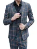 Herrenanzüge plaid moderner Fit 3-teiliger Anzug One Button Jacke Tux Westehose