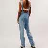Jeans pour femmes pantalons hétéros denim femmes combinaisons de sauts épissées pochettes High Street Loose Mid Wason lavage élégant 2024 V Neck