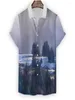 القمصان غير الرسمية للرجال قميص الصيف الحبر الجبلي الطلاء نمط الزر القصيرة للبشة الحجم 4xl