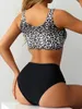 Kadın Mayo 2024 Yüksek Bel Bikinileri Kadın Spor Basılı Leopar Mayo Kadın Plaj Giyim Banyo Banyo Yüzme Sim elbise