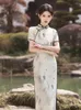 Etnische kleding mandarijn kraag gedrukt cheomgsam traditionele Chinese stijl qipao jurk vintage knop formele feestjurk