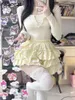 Spódnice koreańskie ubranie modowe seksowne marszczenie krawędzi letni dzień słodki wysoki talia odchudzającego peng ciasto w kształcie gotyckiej spódnicy