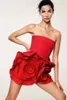 Casual Dresses VC Red Cocktail Party Women Strapless Sleeveless Chic And Pretty 3D Flower Sweet Cute A -Line Mini Dress