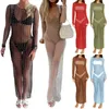 Sexy Mesh Perle Strass Bikini Deckbedeckung bloßer Fischnetzbadeanzug Kleid Frauen funkeln