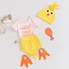 Kleidungssets geborene Baby -Jungen Mädchen Sommerkleidung Kurzarmbrief Strampler Shorts Hut Fuß Cover 4pcs Chick Outfit