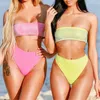 Damen Badebekleidung sexy Bikini Bandeau Badeanzug hoher Taille Frauen solider Badeanzug Brasilianischer Biquinis Strandkleidung