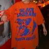 High Street Yırtık Graffiti Baskılı T-Shirt Yaz Yıkanmış Hiphop Moda Retro Y2K Günlük Kısa Kollu Üstler Erkek Giyim 240429