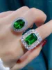 Cluster Anneaux carrés 10 High Carbon Diamond Emerald 925 Silver Silver Extra Large Gemstone Luxury Engagement Bijoux