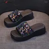 Hausschuhe Frauen Keil Pailletten Bling Plattform Flip Flops weich bequeme Freizeitschuhe Strand Sandalen Damen Slipper