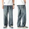 Wide Leg Jeans Men Baggy Pants Summer Straight Cut Loose Retro Blue Denim Pants Streetwear Fashion Pockets Vintage Man Clothes 240424