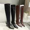 Bottes Mkkhou Fashion-Longée de haute qualité Real Cuir Square Head plissée du talon de baril large moderne