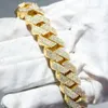 Popularny mrożony raper Hiphop Chian 14 mm 18K Gold Plated 925 Srebrny Moissanite Studded Cuban Link Men Sain