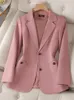 Ternos femininos feminino Moda Moda Cádico Rosa Cinza Blazer Office Senhora Mulher Manga Longa Combinete de Business Trabalho Vestir Casaco de Vestir Casaco