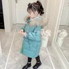 Down Coat Girls Winter Wear X Longo Colar de Pele Big Fur, de algodão comprido que quente pode tirar o líder da tampa Bordado casual do líder solto