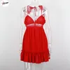 Lässige Kleider Pulabo Frauen sexy Rückenless Spitzenhalter Kleid Sommer Femme v Hals Mini Party Rüste Rücken Strand Sunddress weiblich