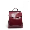 Backpack Euramerican All-match Student Commuter Pack Elegant Temperament Glossy Multi-function Simple Solid Leather Bag