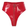 Frauenhöfen Frauen Dessous nasse Look PVC -Slips hoch geschnitten vordere Reißverschlüsse mit Gürtelunterwäsche