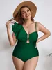 Swimwear femminile Seaural 2024 New Sexy Metal-Neck Ruffle Solfy Glossy Fabric Plus Tage One Piece Strappy One Spalla Swimwear Women Monkini